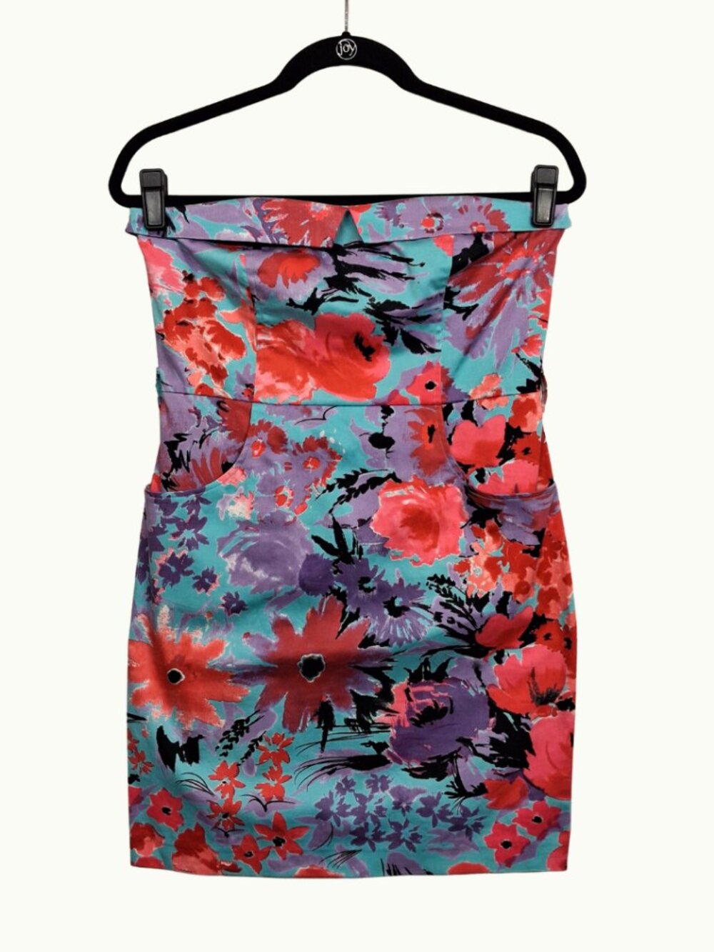 H&M DIVIDED Floral Strapless Dress Blue Pink Bodycon Mini Party Cocktail 8 M